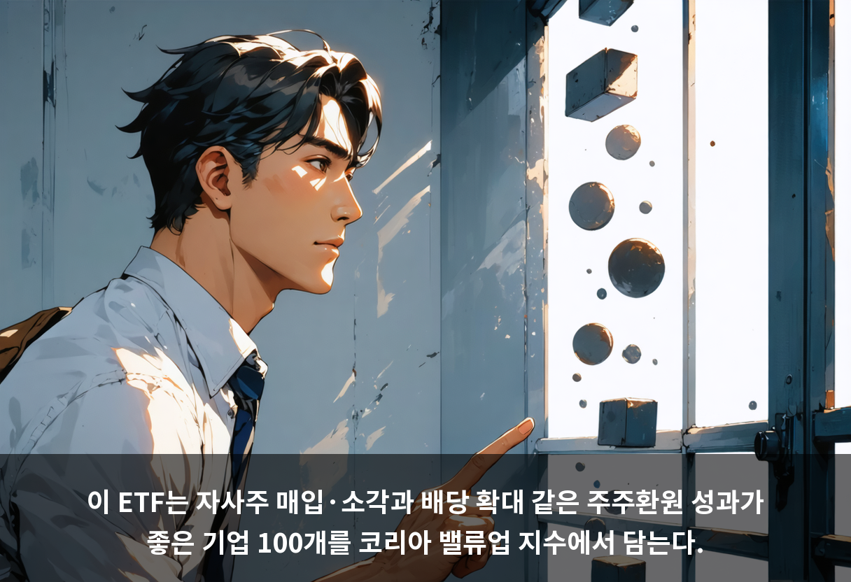 이 ETF는 자사주 매입·소각과 배당 확대 같은 주주환원 성과가 좋은 기업 100개를 코리아 밸류업 지수에서 담는다.