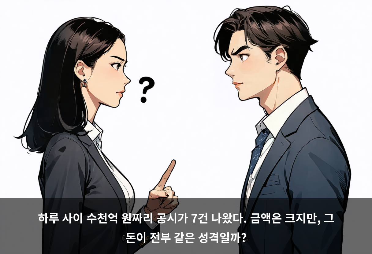 하루 사이 수천억 원짜리 공시가 7건 나왔다. 금액은 크지만, 그 돈이 전부 같은 성격일까?