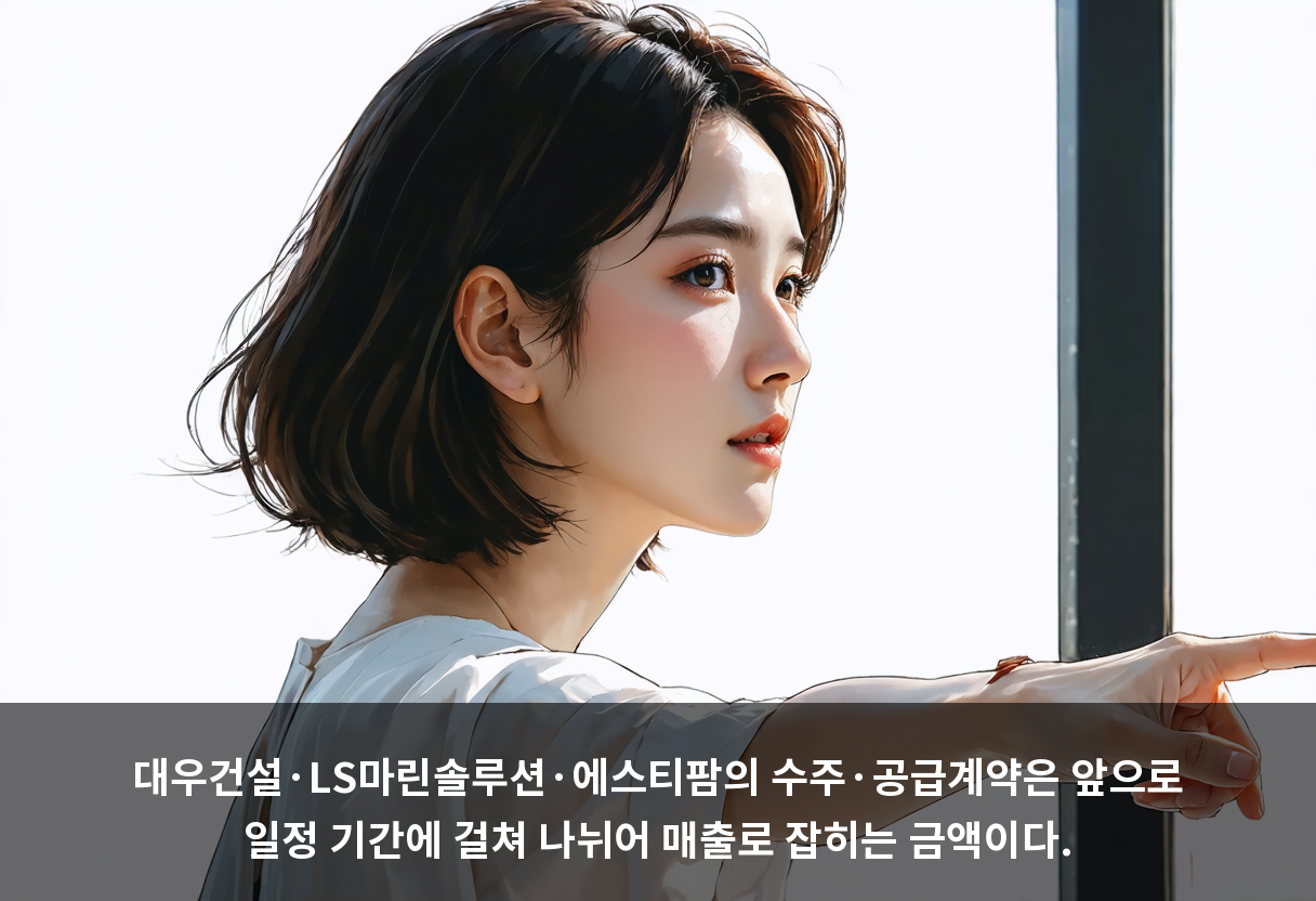 대우건설·LS마린솔루션·에스티팜의 수주·공급계약은 앞으로 일정 기간에 걸쳐 나뉘어 매출로 잡히는 금액이다.