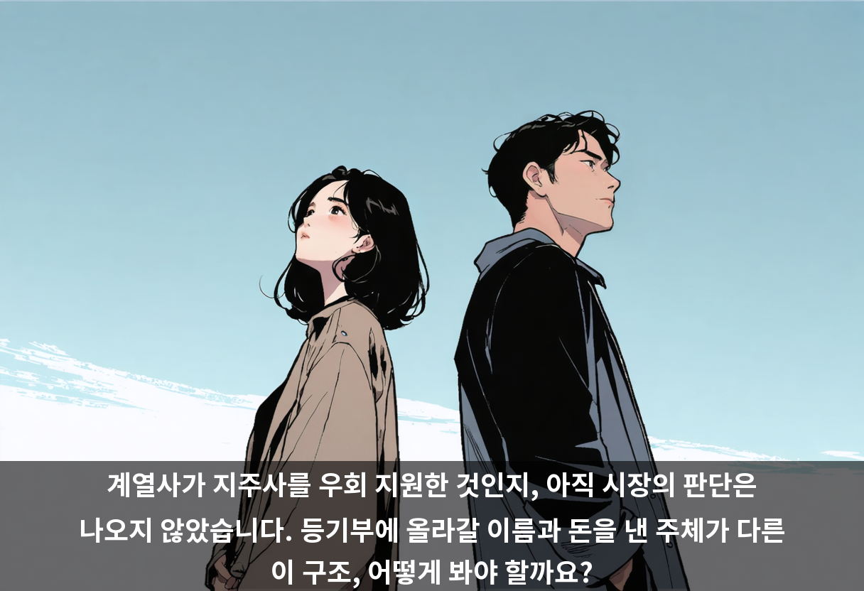 계열사가 지주사를 우회 지원한 것인지, 아직 시장의 판단은 나오지 않았습니다. 등기부에 올라갈 이름과 돈을 낸 주체가 다른 이 구조, 어떻게 봐야 할까요?