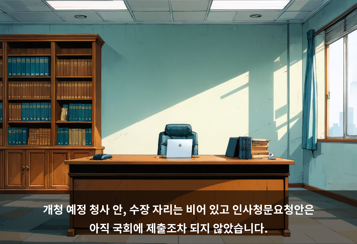 개청 예정 청사 안, 수장 자리는 비어 있고 인사청문요청안은 아직 국회에 제출조차 되지 않았습니다.