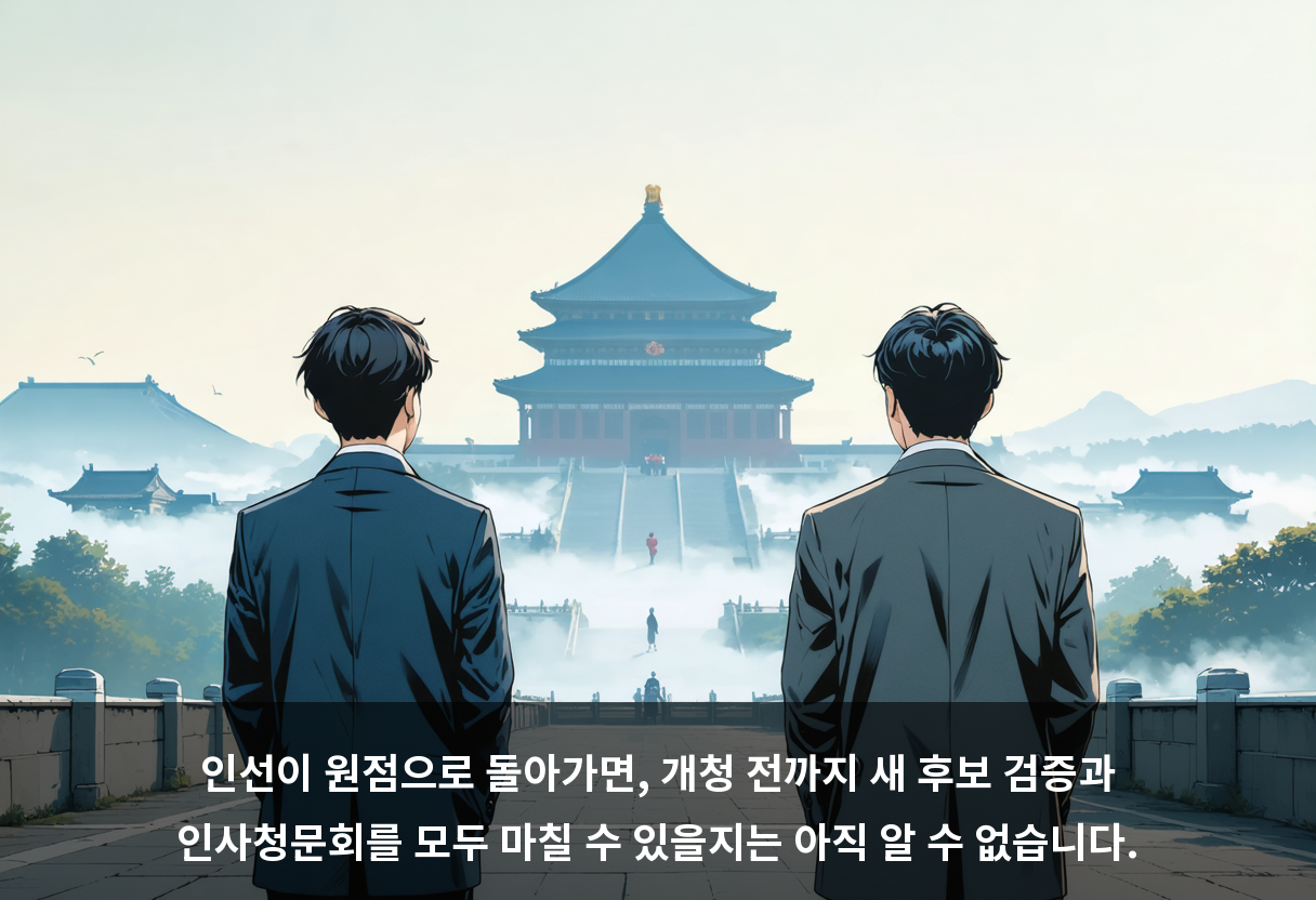 인선이 원점으로 돌아가면, 개청 전까지 새 후보 검증과 인사청문회를 모두 마칠 수 있을지는 아직 알 수 없습니다.