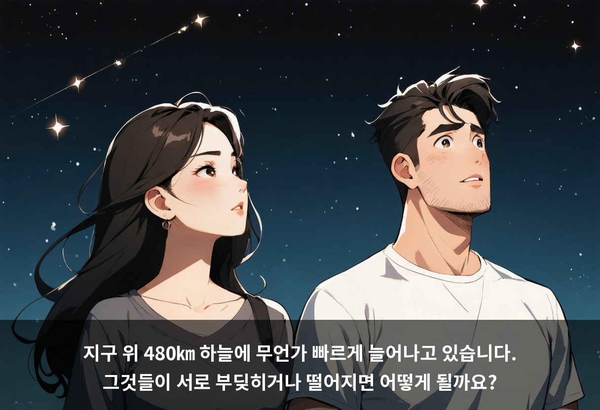 지구 위 480㎞ 하늘에 무언가 빠르게 늘어나고 있습니다. 그것들이 서로 부딪히거나 떨어지면 어떻게 될까요?
