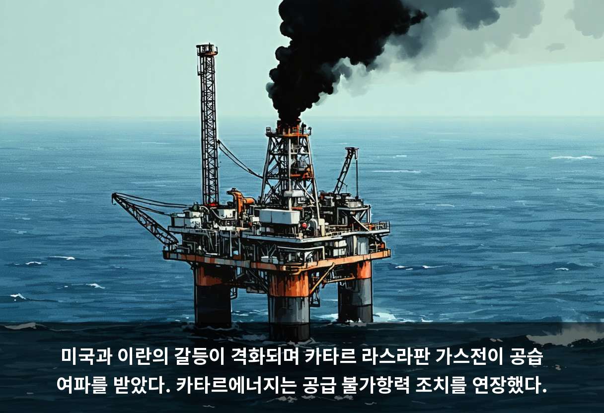 미국과 이란의 갈등이 격화되며 카타르 라스라판 가스전이 공습 여파를 받았다. 카타르에너지는 공급 불가항력 조치를 연장했다.