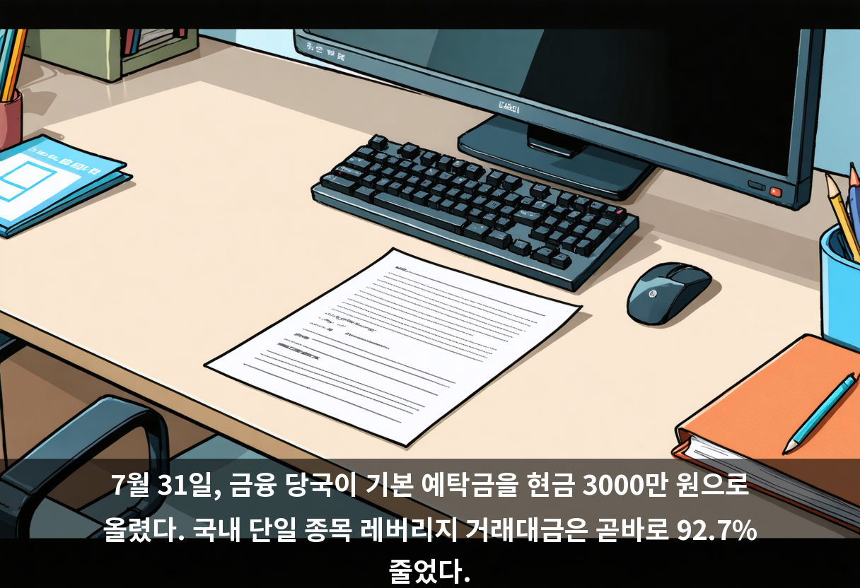 7월 31일, 금융 당국이 기본 예탁금을 현금 3000만 원으로 올렸다. 국내 단일 종목 레버리지 거래대금은 곧바로 92.7% 줄었다.