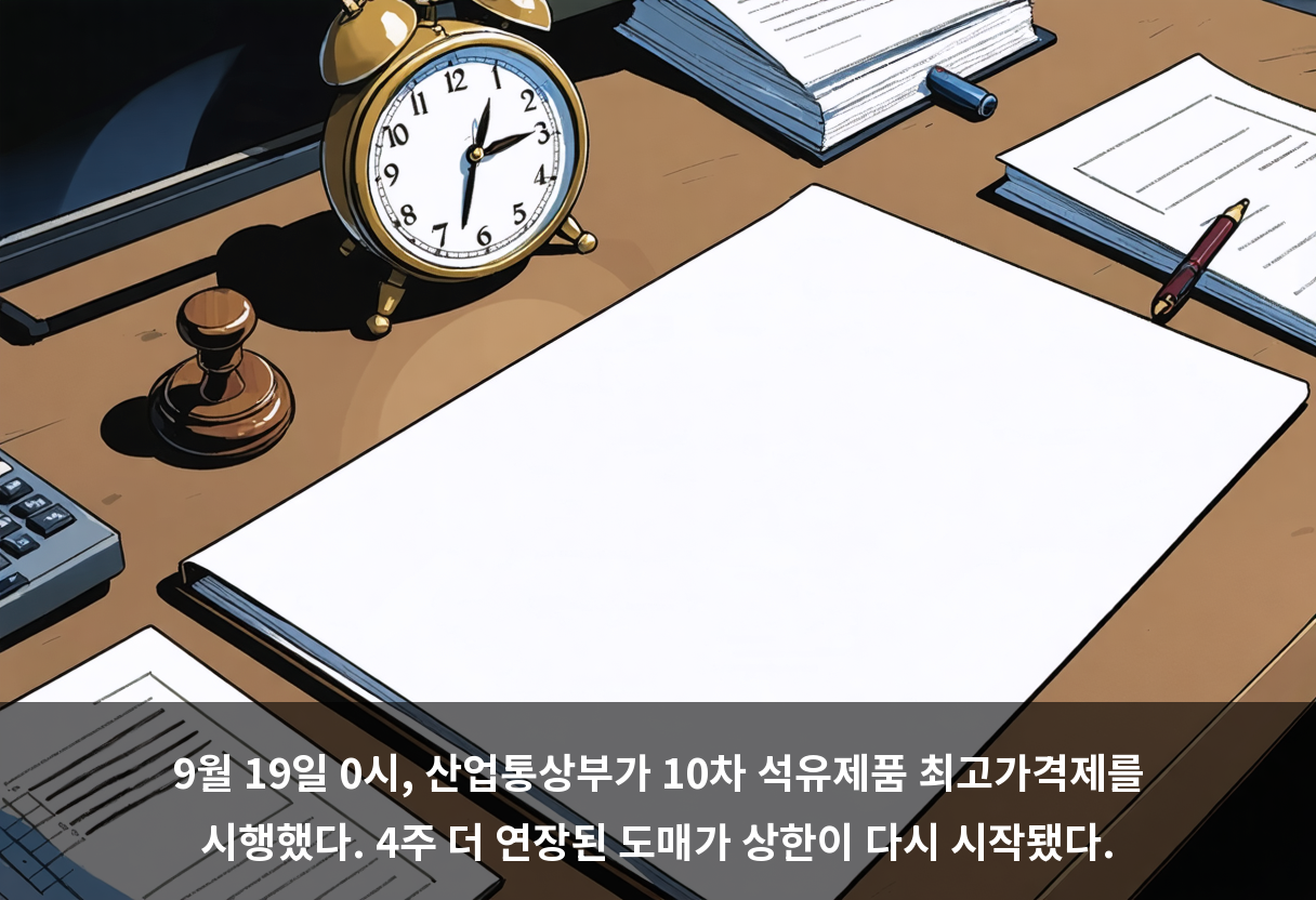 18일 산업통상부는 석유제품 최고가격제를 4주 더 연장한다고 발표했다. 19일 0시부터 10월 17일까지, 이번이 10번째 적용이다.