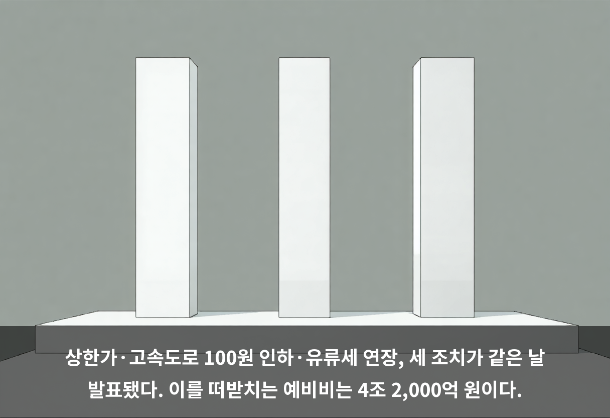 가격을 누르는 장치는 하나가 아니다. 도매가 상한과 유류세 인하가 겹쳐 있고, 오늘의 120달러는 3~4주 시차를 두고 국내 가격에 나타난다.