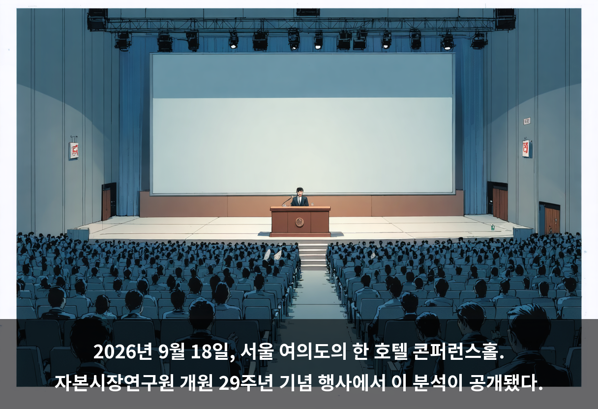 2026년 9월 18일, 서울 여의도의 한 호텔 콘퍼런스홀. 자본시장연구원 개원 29주년 기념 행사에서 이 분석이 공개됐다.