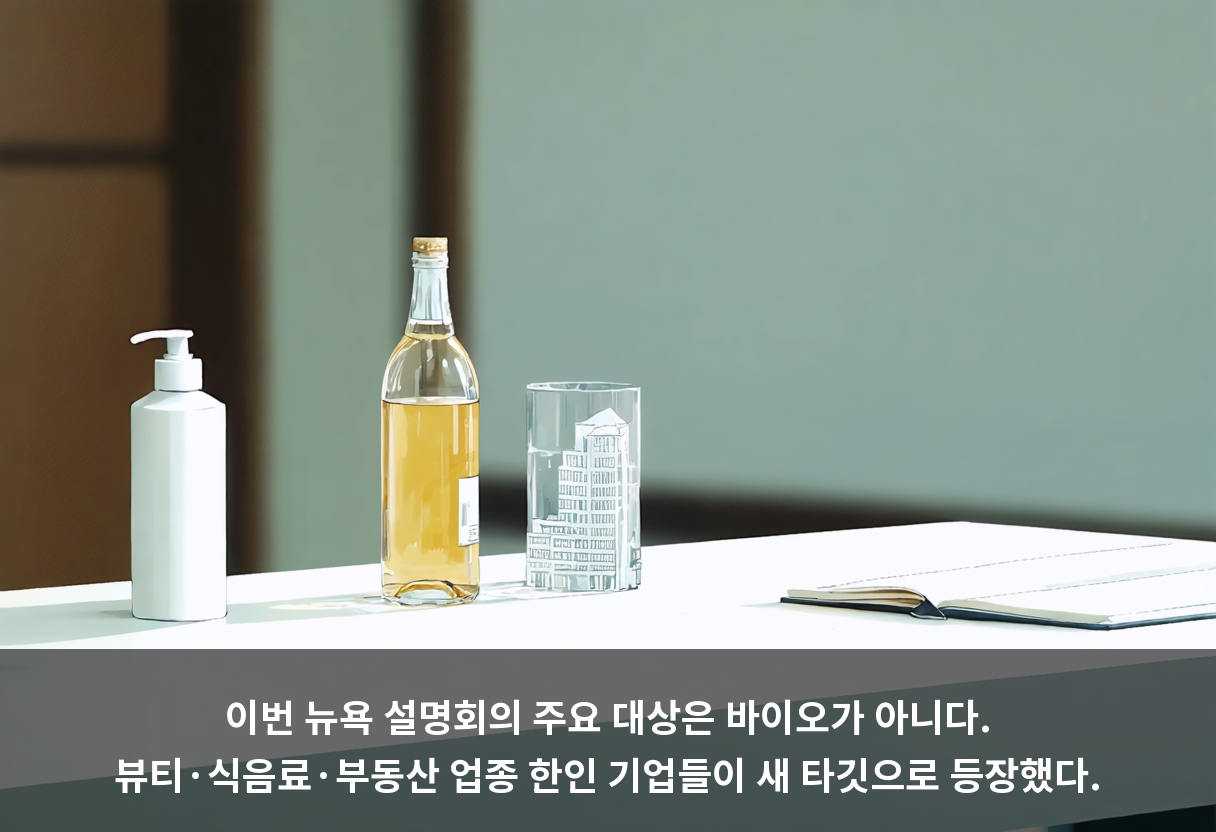 이번 뉴욕 설명회의 주요 대상은 바이오가 아니다. 뷰티·식음료·부동산 업종 한인 기업들이 새 타깃으로 등장했다.