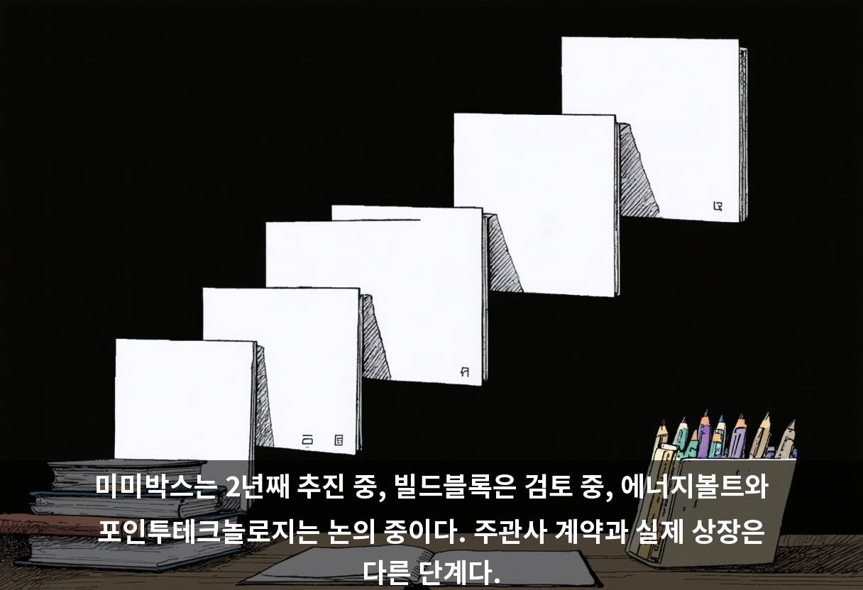 미미박스는 2년째 추진 중, 빌드블록은 검토 중, 에너지볼트와 포인투테크놀로지는 논의 중이다. 주관사 계약과 실제 상장은 다른 단계다.