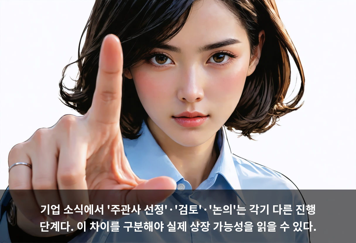 기업 소식에서 '주관사 선정'·'검토'·'논의'는 각기 다른 진행 단계다. 이 차이를 구분해야 실제 상장 가능성을 읽을 수 있다.