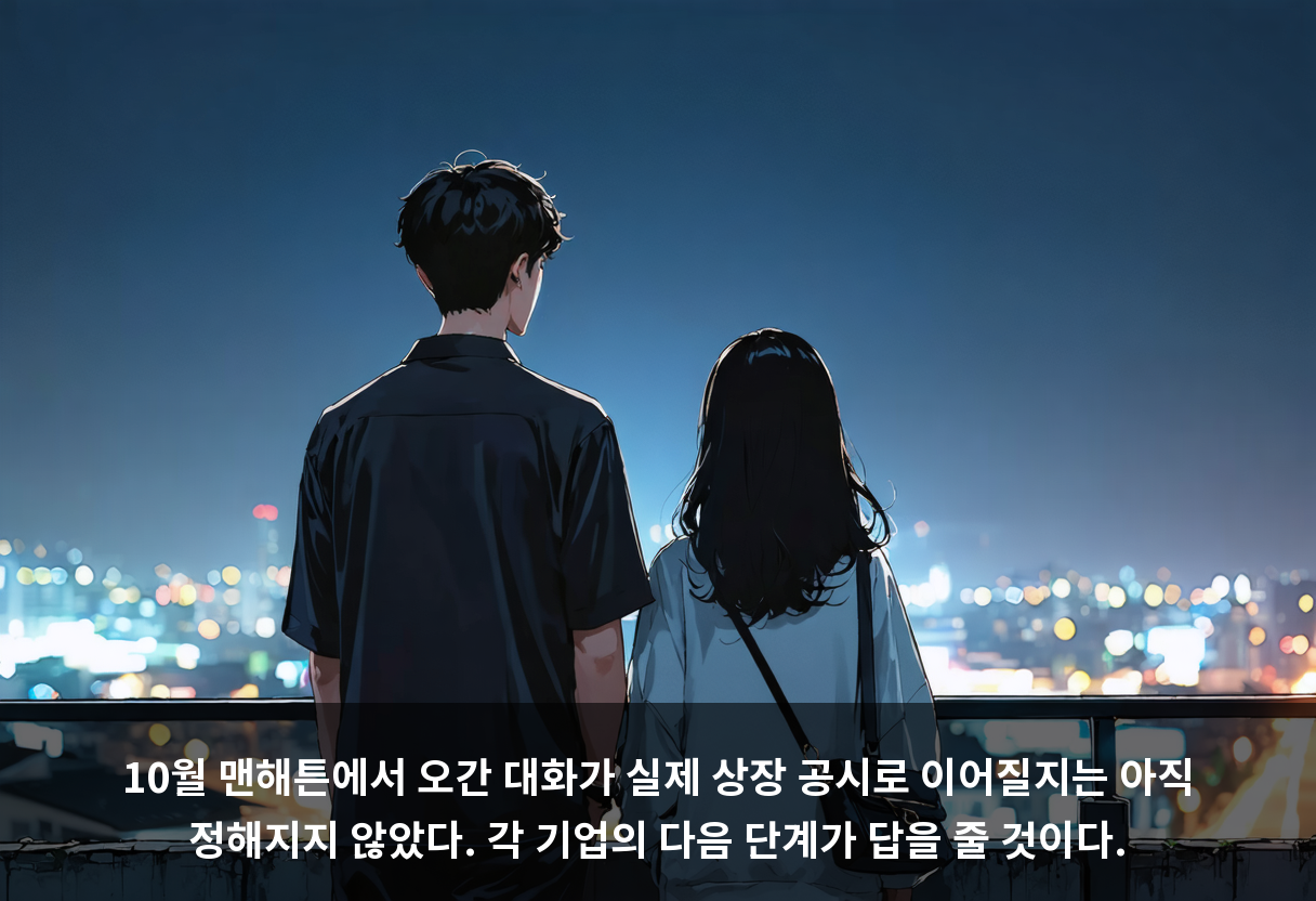 10월 맨해튼에서 오간 대화가 실제 상장 공시로 이어질지는 아직 정해지지 않았다. 각 기업의 다음 단계가 답을 줄 것이다.