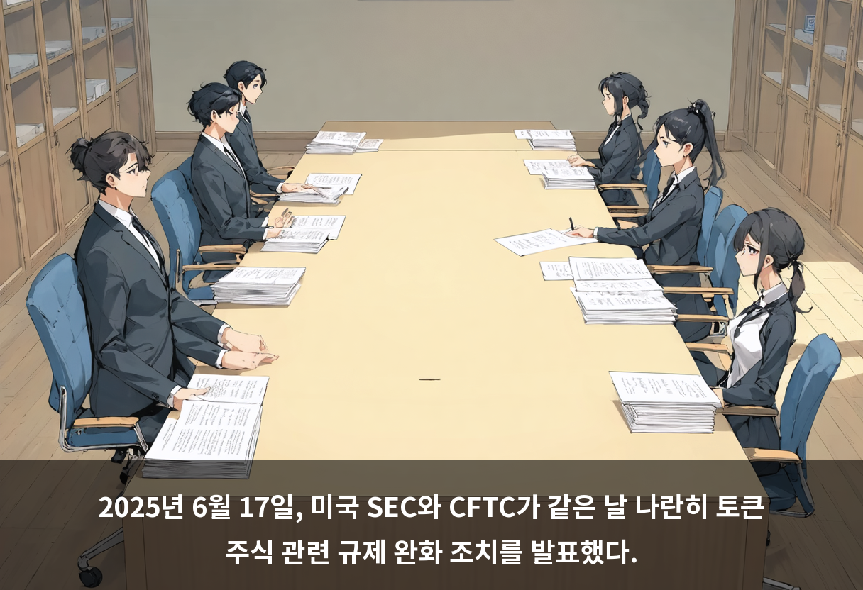 2025년 6월 17일, 미국 SEC와 CFTC가 같은 날 나란히 토큰 주식 관련 규제 완화 조치를 발표했다.