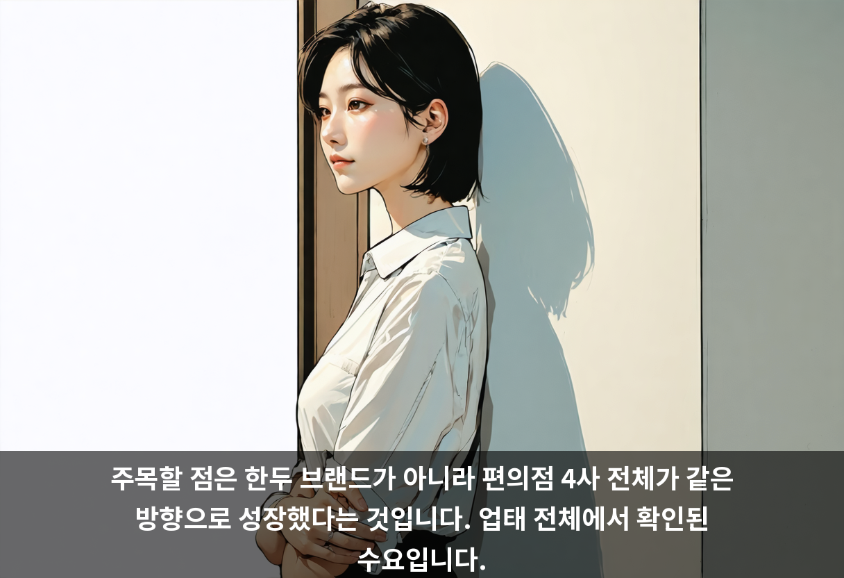 주목할 점은 한두 브랜드가 아니라 편의점 4사 전체가 같은 방향으로 성장했다는 것입니다. 업태 전체에서 확인된 수요입니다.