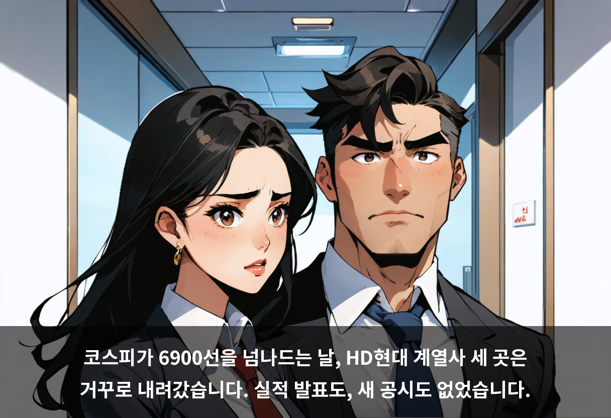 코스피는 올랐는데, HD현대 주가만 6.52% 빠졌습니다 ⚓