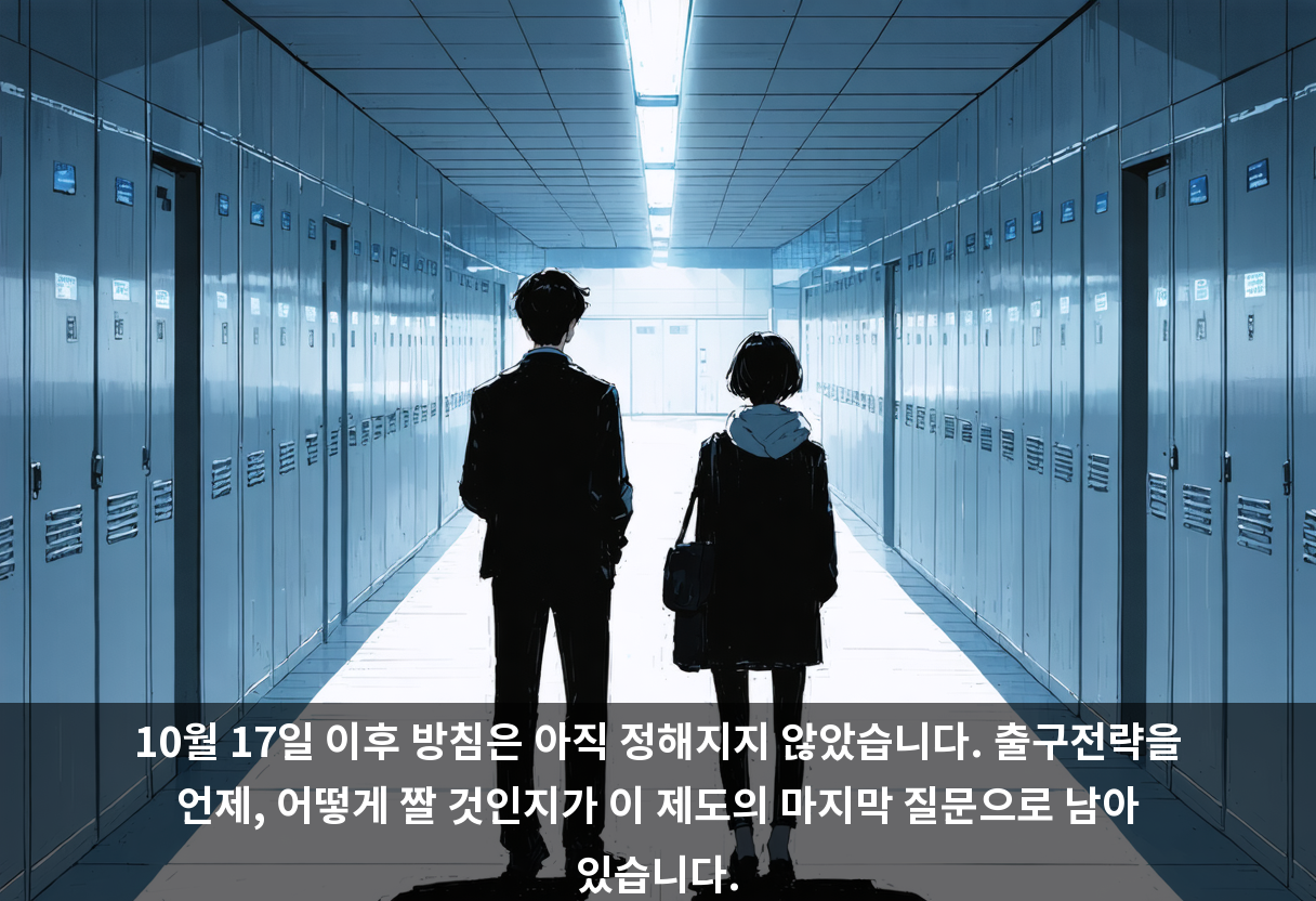 10월 17일 이후 방침은 아직 정해지지 않았습니다. 출구전략을 언제, 어떻게 짤 것인지가 이 제도의 마지막 질문으로 남아 있습니다.