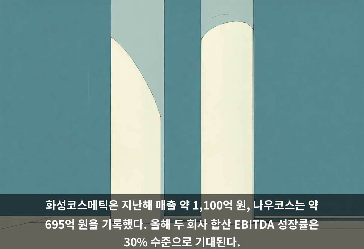 화성코스메틱은 지난해 매출 약 1,100억 원, 나우코스는 약 695억 원을 기록했다. 올해 두 회사 합산 EBITDA 성장률은 30% 수준으로 기대된다.