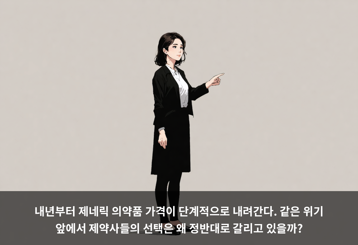 내년부터 제네릭 의약품 가격이 단계적으로 내려간다. 같은 위기 앞에서 제약사들의 선택은 왜 정반대로 갈리고 있을까?