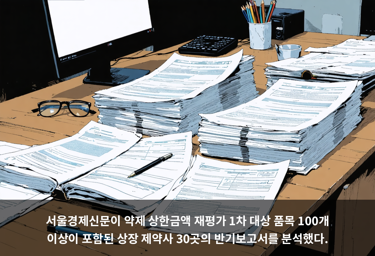 서울경제신문이 약제 상한금액 재평가 1차 대상 품목 100개 이상이 포함된 상장 제약사 30곳의 반기보고서를 분석했다.