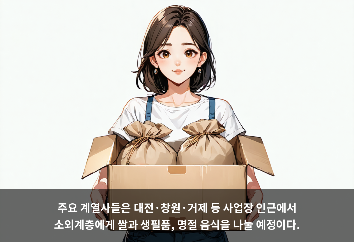 주요 계열사들은 대전·창원·거제 등 사업장 인근에서 소외계층에게 쌀과 생필품, 명절 음식을 나눌 예정이다.