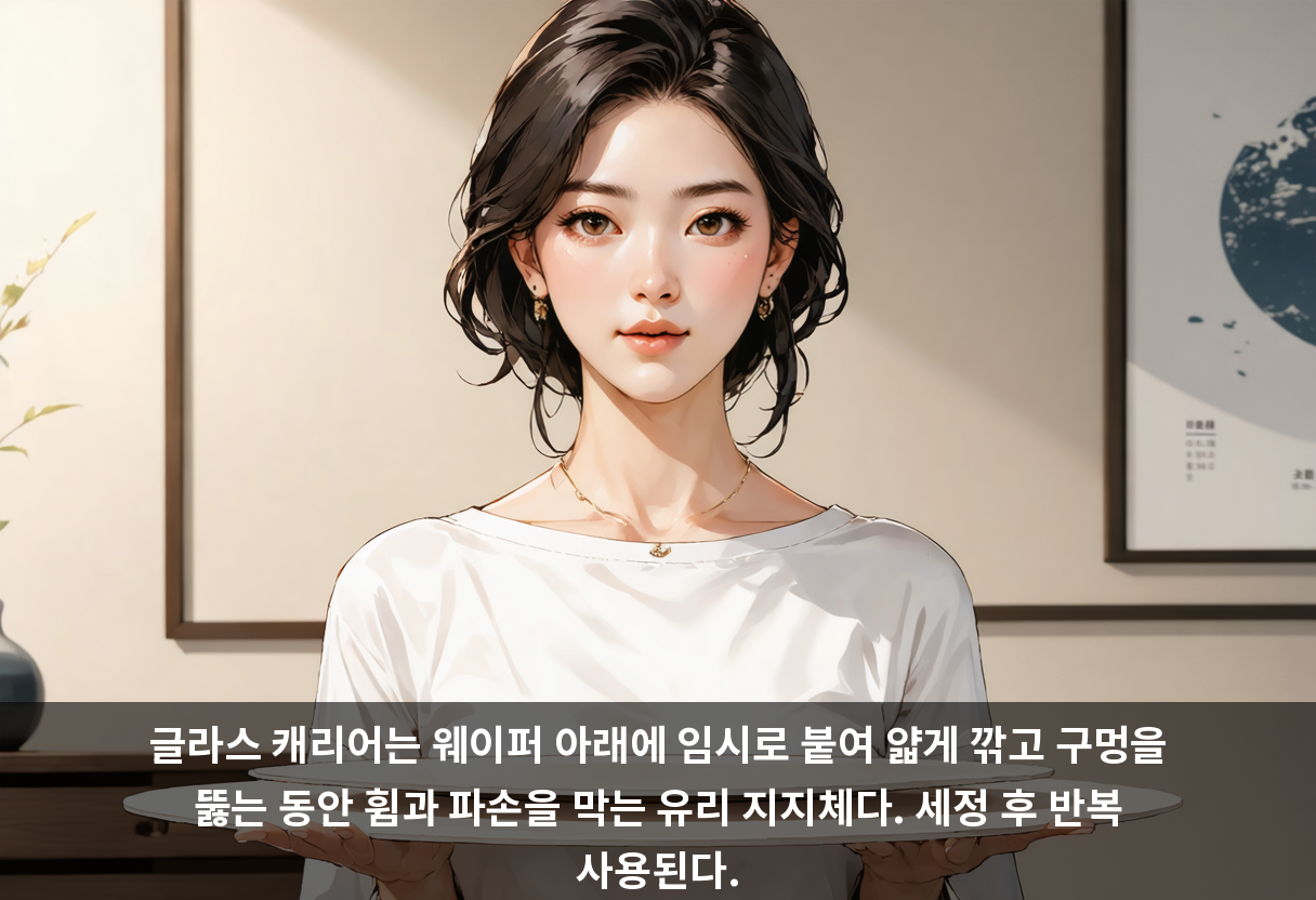 글라스 캐리어는 웨이퍼 아래에 임시로 붙여 얇게 깎고 구멍을 뚫는 동안 휨과 파손을 막는 유리 지지체다. 세정 후 반복 사용된다.