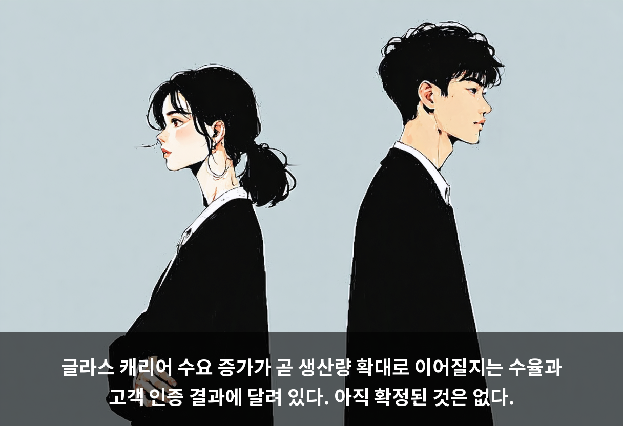 글라스 캐리어 수요 증가가 곧 생산량 확대로 이어질지는 수율과 고객 인증 결과에 달려 있다. 아직 확정된 것은 없다.
