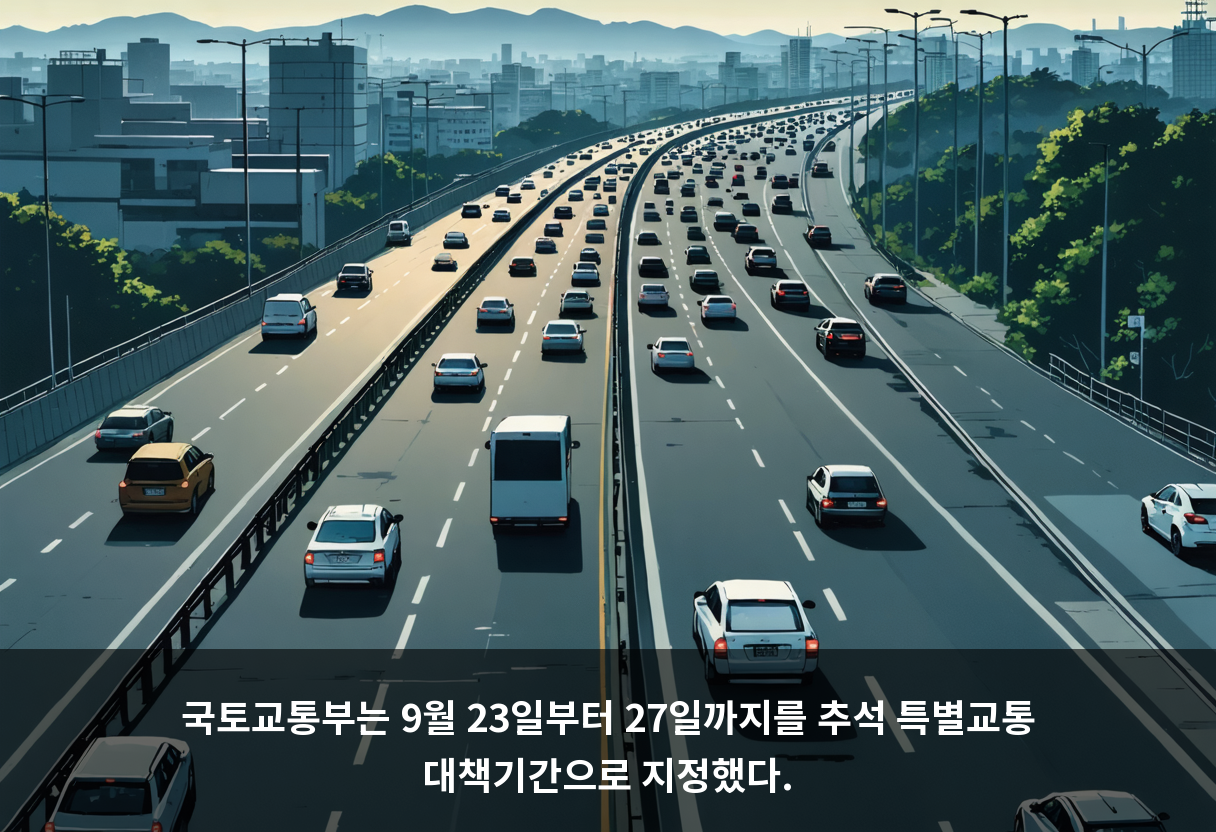 국토교통부는 9월 23일부터 27일까지를 추석 특별교통 대책기간으로 지정했다.