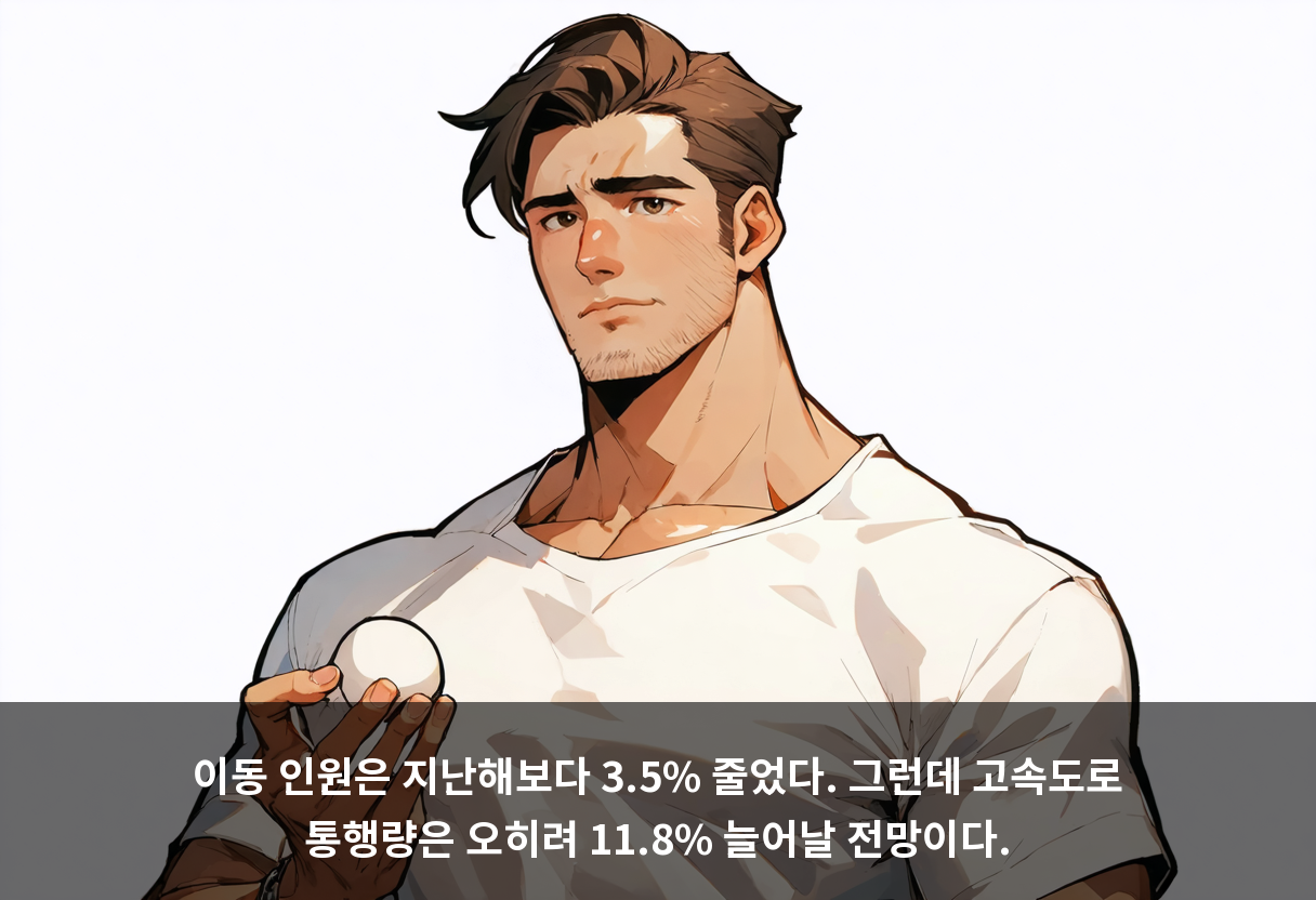 이동 인원은 지난해보다 3.5% 줄었다. 그런데 고속도로 통행량은 오히려 11.8% 늘어날 전망이다.