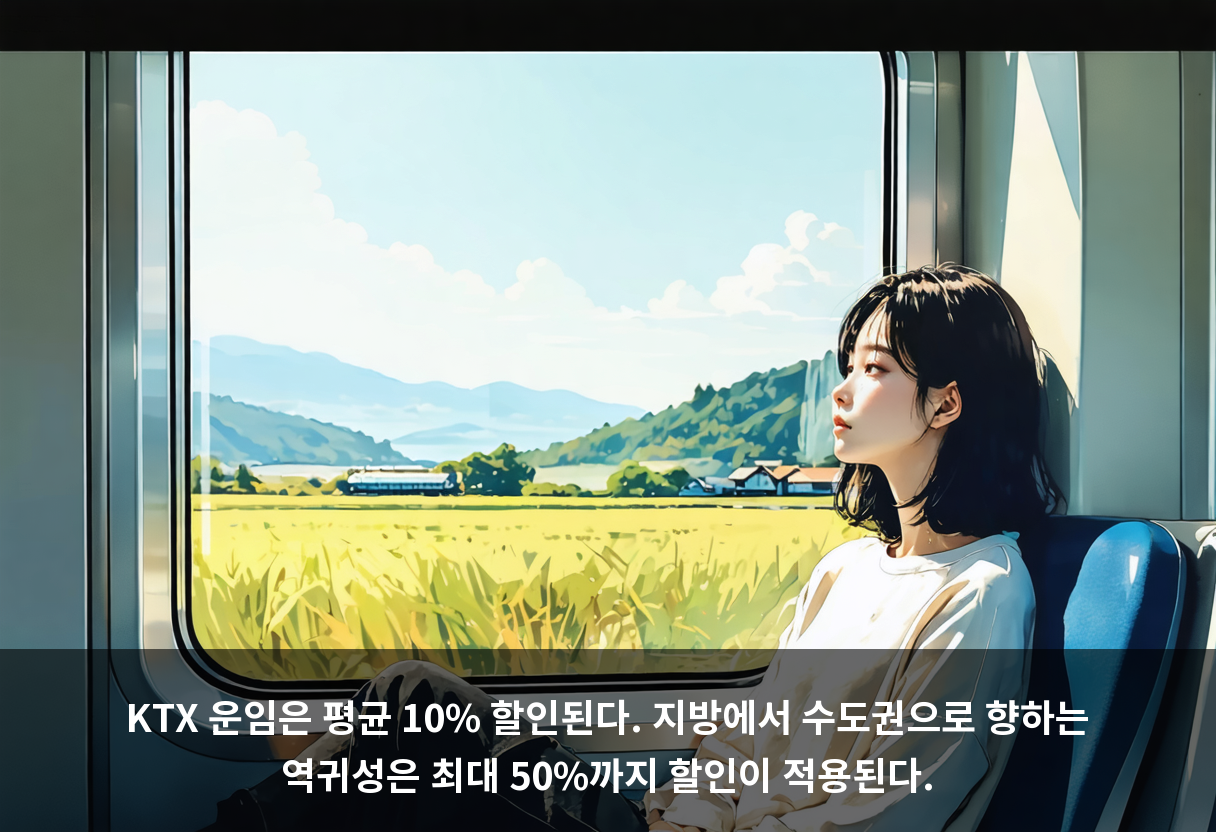 KTX 운임은 평균 10% 할인된다. 지방에서 수도권으로 향하는 역귀성은 최대 50%까지 할인이 적용된다.