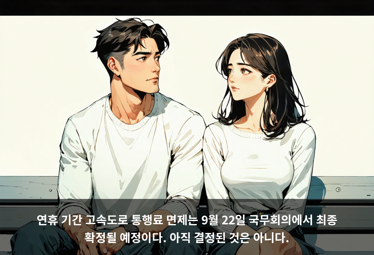 연휴 기간 고속도로 통행료 면제는 9월 22일 국무회의에서 최종 확정될 예정이다. 아직 결정된 것은 아니다.