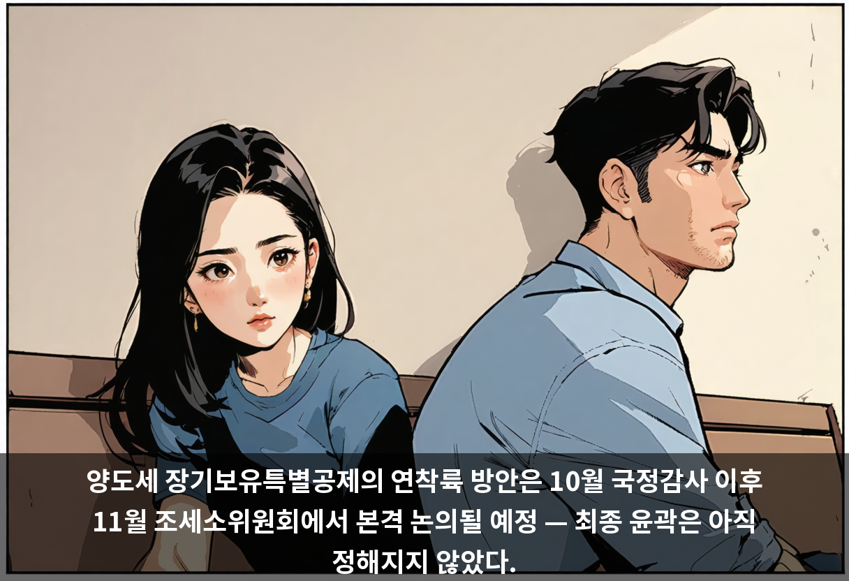 양도세 장기보유특별공제의 연착륙 방안은 10월 국정감사 이후 11월 조세소위원회에서 본격 논의될 예정 — 최종 윤곽은 아직 정해지지 않았다.