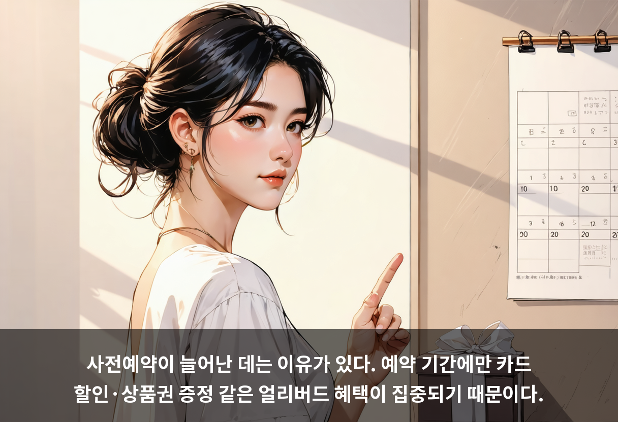 사전예약이 늘어난 데는 이유가 있다. 예약 기간에만 카드 할인·상품권 증정 같은 얼리버드 혜택이 집중되기 때문이다.