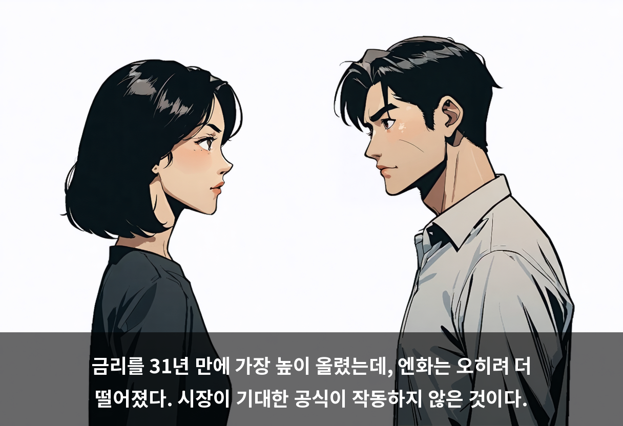 금리를 31년 만에 가장 높이 올렸는데, 엔화는 오히려 더 떨어졌다. 시장이 기대한 공식이 작동하지 않은 것이다.