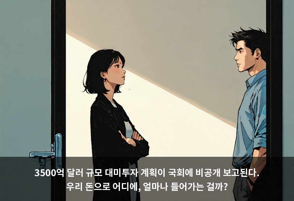 22일 오전 9시 30분, 국회는 3,500억 달러 대미투자 얘기를 비공개로만 듣습니다 🚪