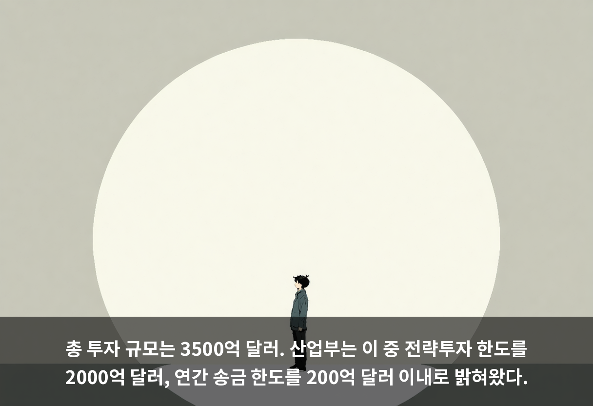 총 투자 규모는 3500억 달러. 산업부는 이 중 전략투자 한도를 2000억 달러, 연간 송금 한도를 200억 달러 이내로 밝혀왔다.