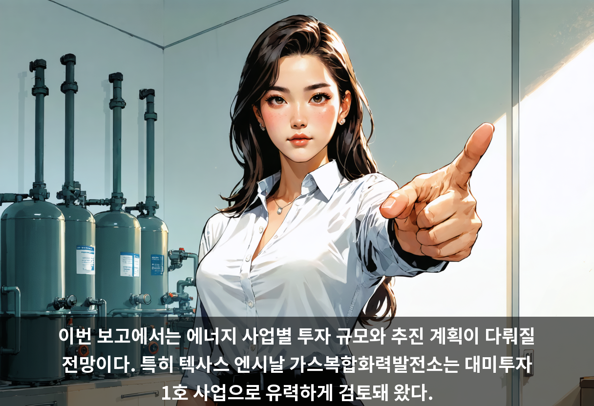이번 보고에서는 에너지 사업별 투자 규모와 추진 계획이 다뤄질 전망이다. 특히 텍사스 엔시날 가스복합화력발전소는 대미투자 1호 사업으로 유력하게 검토돼 왔다.