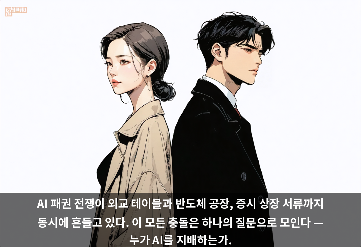 AI 패권 전쟁이 외교 테이블과 반도체 공장, 증시 상장 서류까지 동시에 흔들고 있다. 이 모든 충돌은 하나의 질문으로 모인다 — 누가 AI를 지배하는가.