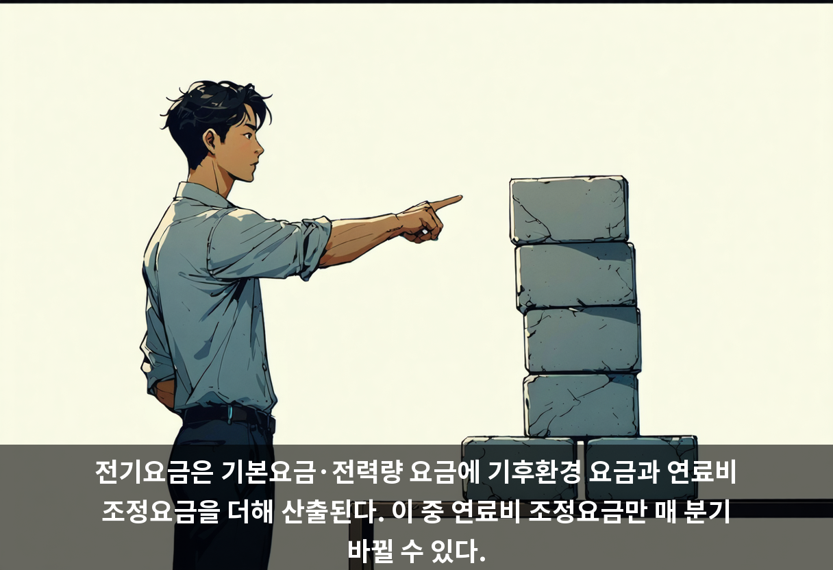 전기요금은 기본요금·전력량 요금에 기후환경 요금과 연료비 조정요금을 더해 산출된다. 이 중 연료비 조정요금만 매 분기 바뀔 수 있다.