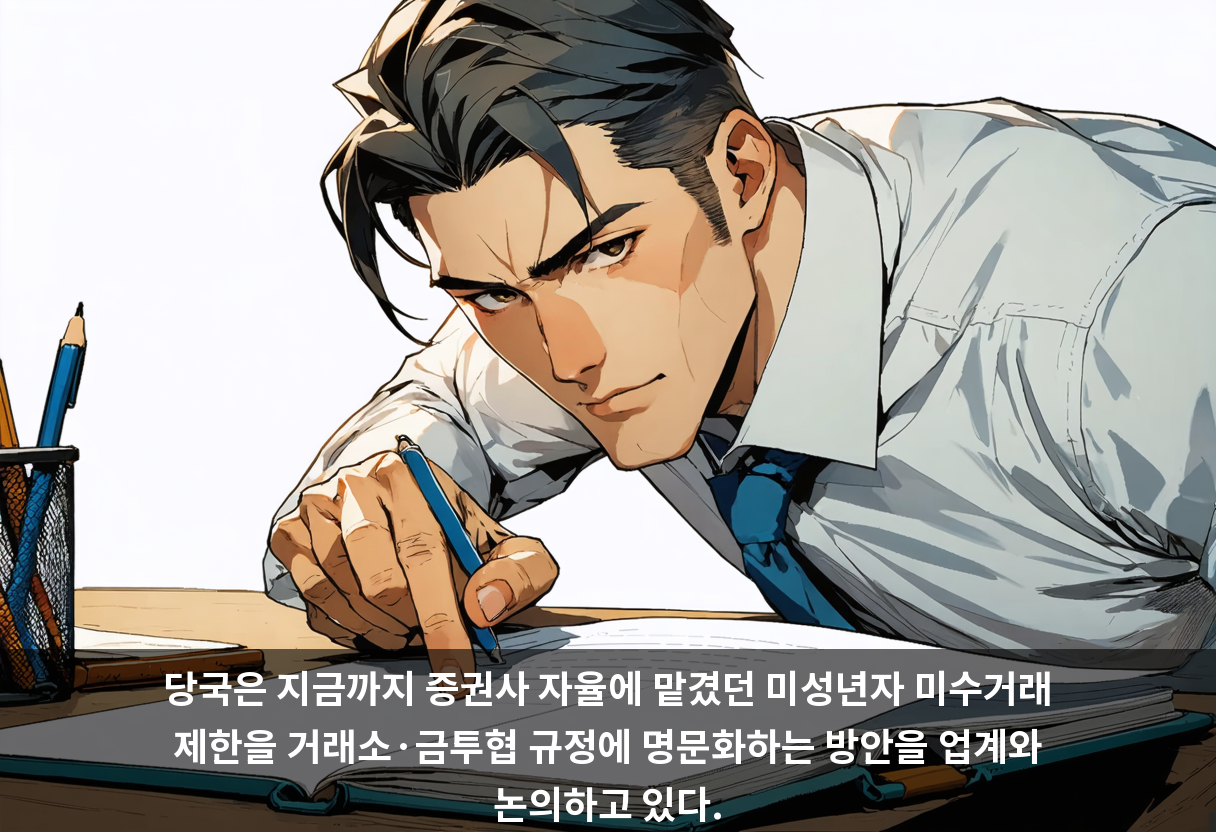 당국은 지금까지 증권사 자율에 맡겼던 미성년자 미수거래 제한을 거래소·금투협 규정에 명문화하는 방안을 업계와 논의하고 있다.