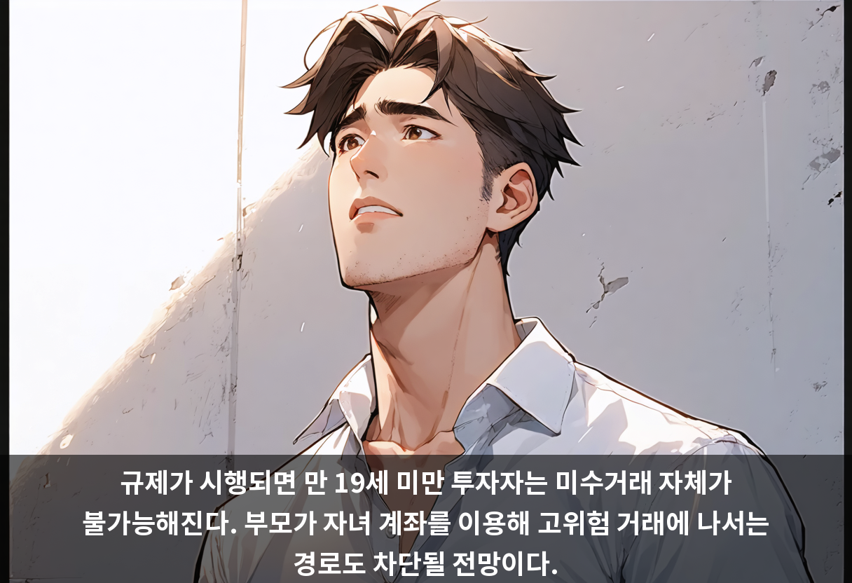 규제가 시행되면 만 19세 미만 투자자는 미수거래 자체가 불가능해진다. 부모가 자녀 계좌를 이용해 고위험 거래에 나서는 경로도 차단될 전망이다.