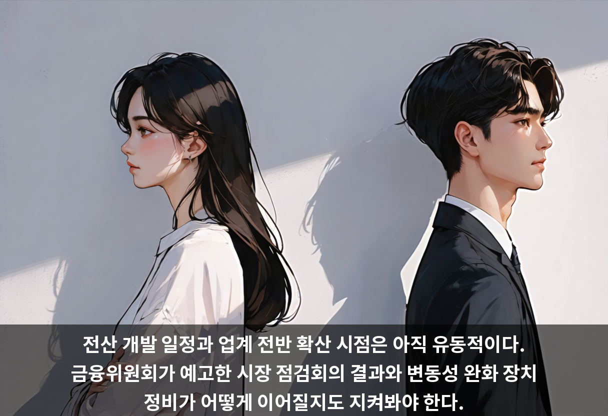 전산 개발 일정과 업계 전반 확산 시점은 아직 유동적이다. 금융위원회가 예고한 시장 점검회의 결과와 변동성 완화 장치 정비가 어떻게 이어질지도 지켜봐야 한다.