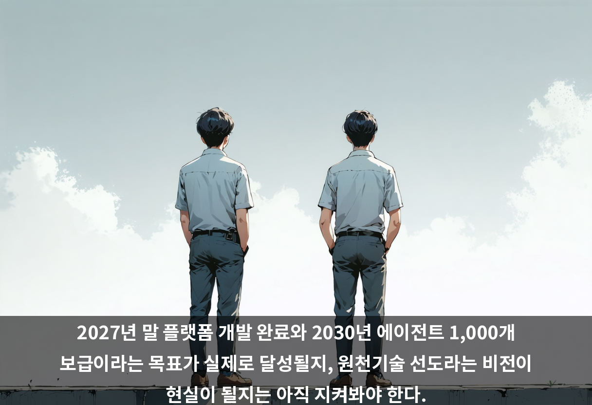 2027년 말 플랫폼 개발 완료와 2030년 에이전트 1,000개 보급이라는 목표가 실제로 달성될지, 원천기술 선도라는 비전이 현실이 될지는 아직 지켜봐야 한다.