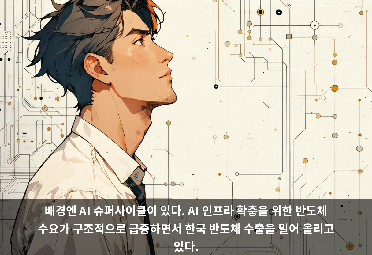 배경엔 AI 슈퍼사이클이 있다. AI 인프라 확충을 위한 반도체 수요가 구조적으로 급증하면서 한국 반도체 수출을 밀어 올리고 있다.