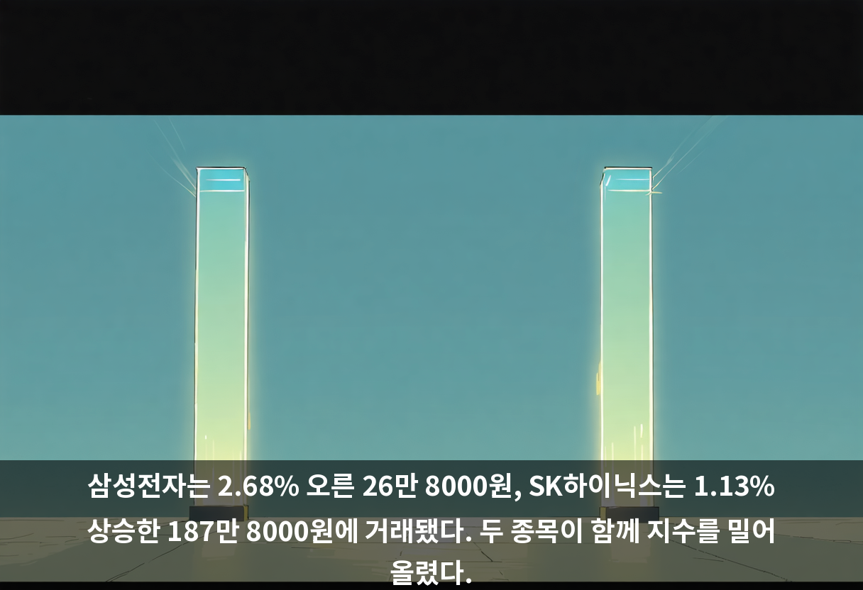 삼성전자는 2.68% 오른 26만 8000원, SK하이닉스는 1.13% 상승한 187만 8000원에 거래됐다. 두 종목이 함께 지수를 밀어 올렸다.