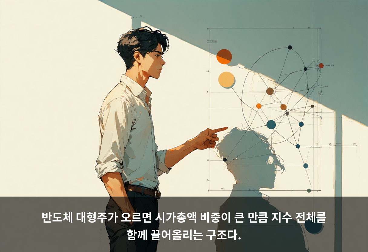 반도체 대형주가 오르면 시가총액 비중이 큰 만큼 지수 전체를 함께 끌어올리는 구조다.