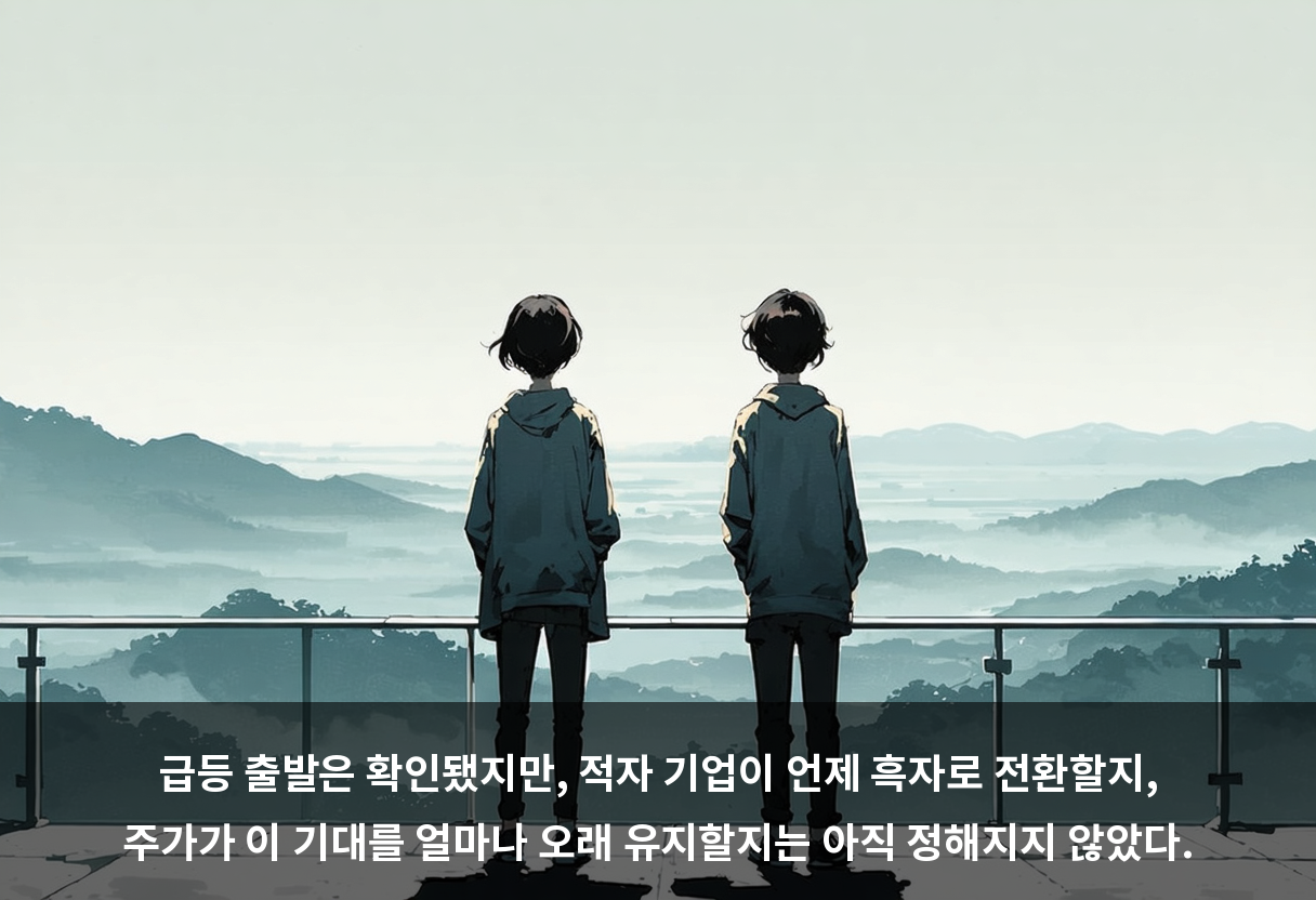 급등 출발은 확인됐지만, 적자 기업이 언제 흑자로 전환할지, 주가가 이 기대를 얼마나 오래 유지할지는 아직 정해지지 않았다.