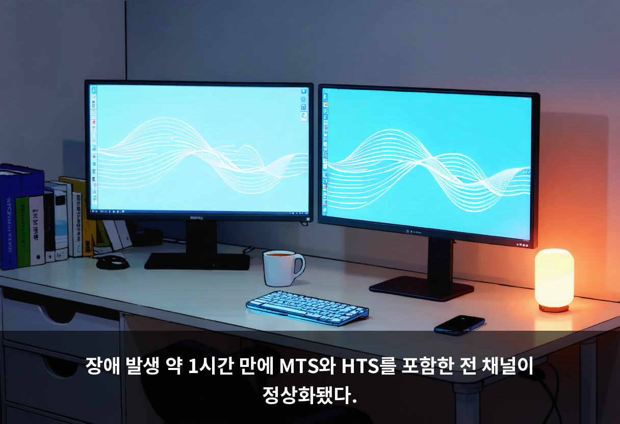 장애 발생 약 1시간 만에 MTS와 HTS를 포함한 전 채널이 정상화됐다.