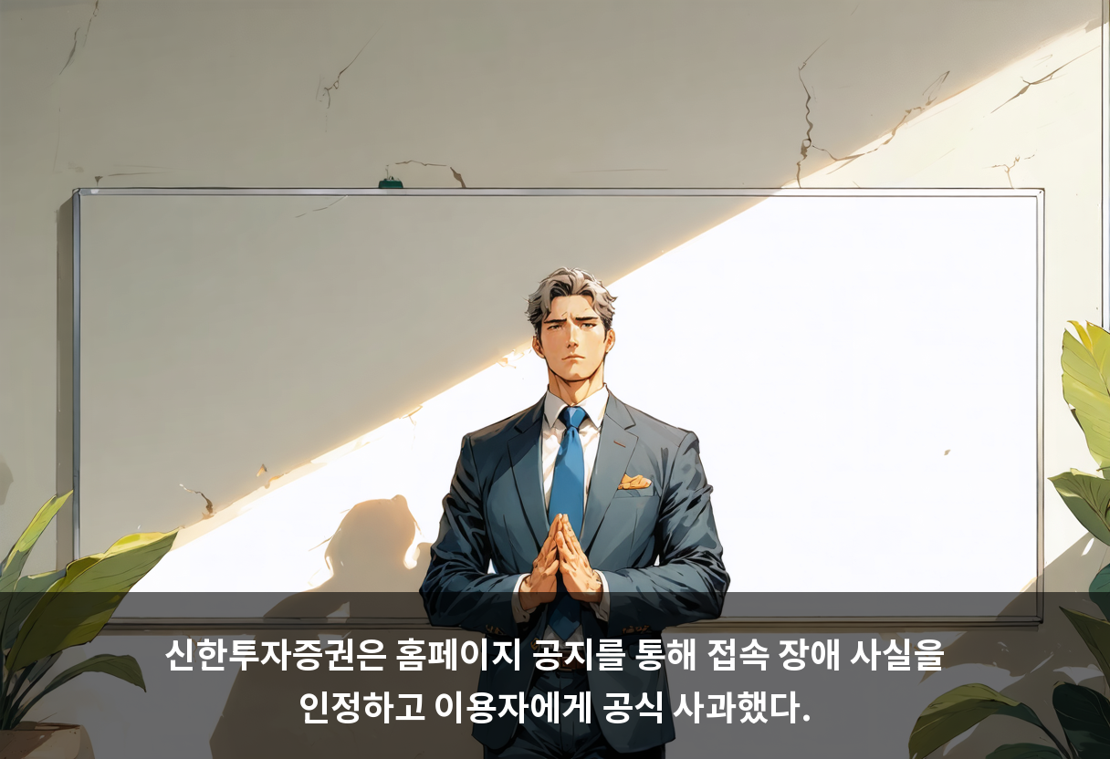 신한투자증권은 홈페이지 공지를 통해 접속 장애 사실을 인정하고 이용자에게 공식 사과했다.