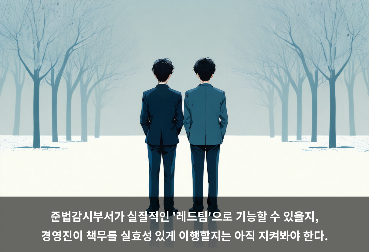 준법감시부서가 실질적인 '레드팀'으로 기능할 수 있을지, 경영진이 책무를 실효성 있게 이행할지는 아직 지켜봐야 한다.