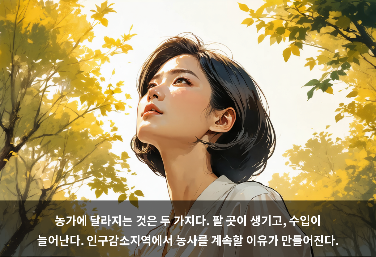 농가에 달라지는 것은 두 가지다. 팔 곳이 생기고, 수입이 늘어난다. 인구감소지역에서 농사를 계속할 이유가 만들어진다.